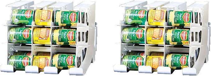 FIFO Can Tracker 2-Pack - 3-Tier Rotating Food Can Organizer for Pantry, Expandable Soda Can Storage for Kitchen, Holds 54 Cans of Food or Soda