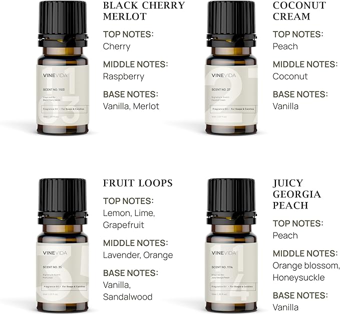 VINEVIDA [Set of 8] Fruit Scents for Candle Making, Made in USA Candle Fragrance Oil, Soap Making Essential Oils, Diffuser Oil Scents