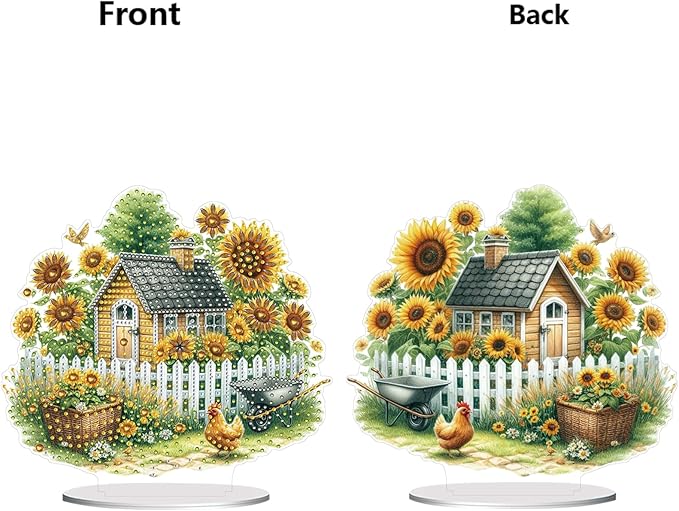 ARTopet DIY Diamond Desktop Ornament PET Irregular Shape Special Shaped Crystal Double Sided Pattern Single Sided Diamond Art Painting Tabletop Home Ornaments Decor (Sunflower House)