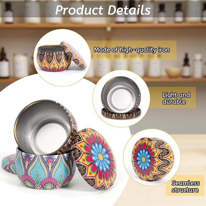 Blingfun 10 Packs 4 oz Candle Tins kit, Candle Making Tins, Candle Jars, 100pcs Candle Wicks, 100pcs Wick Stickers, Candle Containers for Making Candles (Flowers)