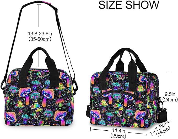CBBYY Mushroom Lunch Bags for Women Men, Reusable Insulated Lunch Box, Adjustable Shoulder Straps Tote Lunch Bag for Work Picnic School