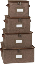Covermates Dish Storage Box Set – China & Dinner Plate Storage Containers with Felt Dividers, Dual Zippers, Reinforced Handles, ID Window & Stackable Design, Brown Heather