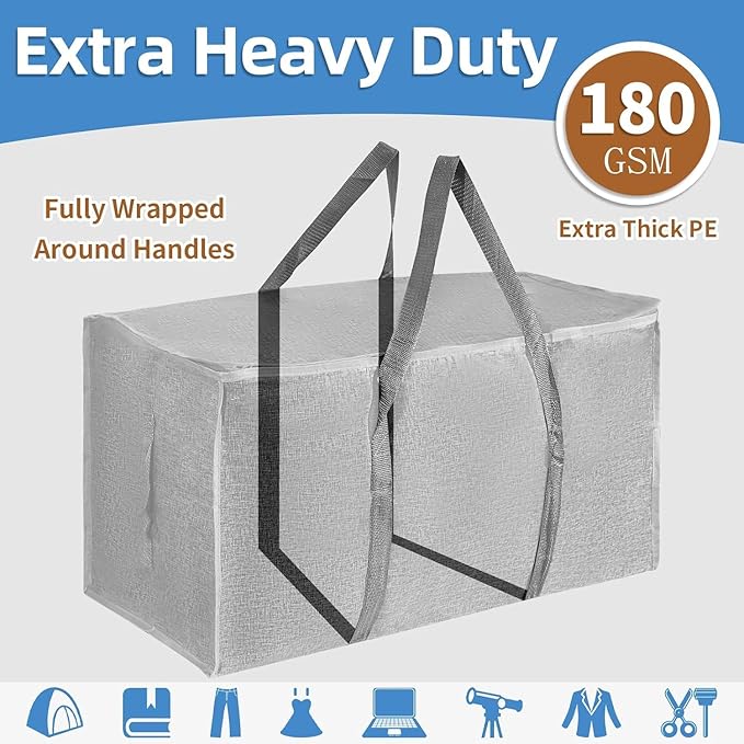 16 Pack-Extra Large Heavy Duty Moving Bags - Waterproof Storage Totes with Handles & Zippers, Foldable for College Dorm, Storage (Gray)