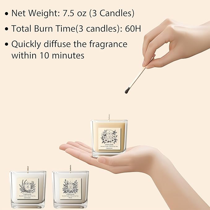 Scented Candles Gift Set (3 Pack) - Natural Soy Scented Candles for Home, Lavender Rose & Jasmine - Long Lasting Aromatherapy, Anthropologie Style Decor, Stress Relief Gifts for Women