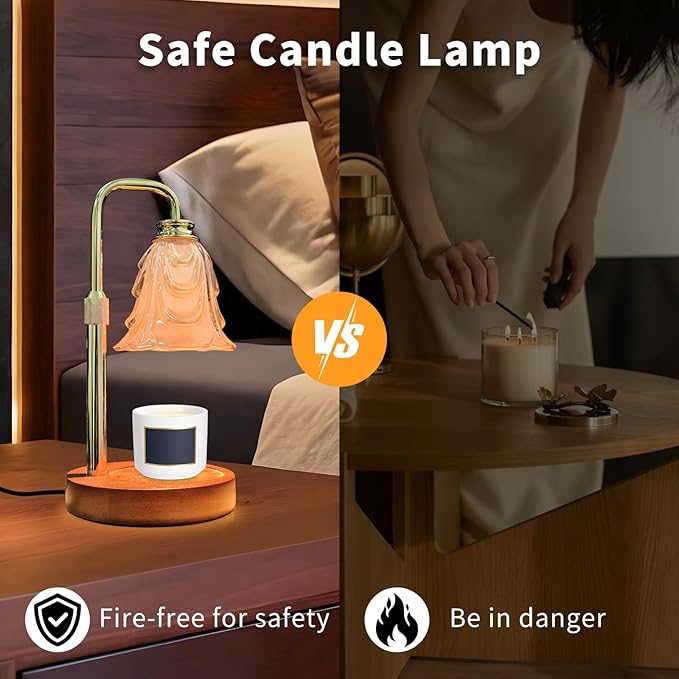 Candle Warmer Lamp with Timer & Dimmer, Adjustable Height Flower Candle Warmer for Jar Candles, Flameless Wax Melter with 2 Bulbs, Home Decor, Christmas, Birthday, Valentine's Gift for Women (A2-Gold)