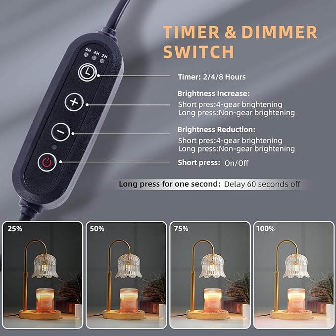 Candle Warmer Lamp with Timer: Adjustable Dimmable Height Adjustable Warming - Flower Vintage Shape Wax Lamp Jar Candles No Flame Modern Home Decor Table Lights - New Home Room Decor
