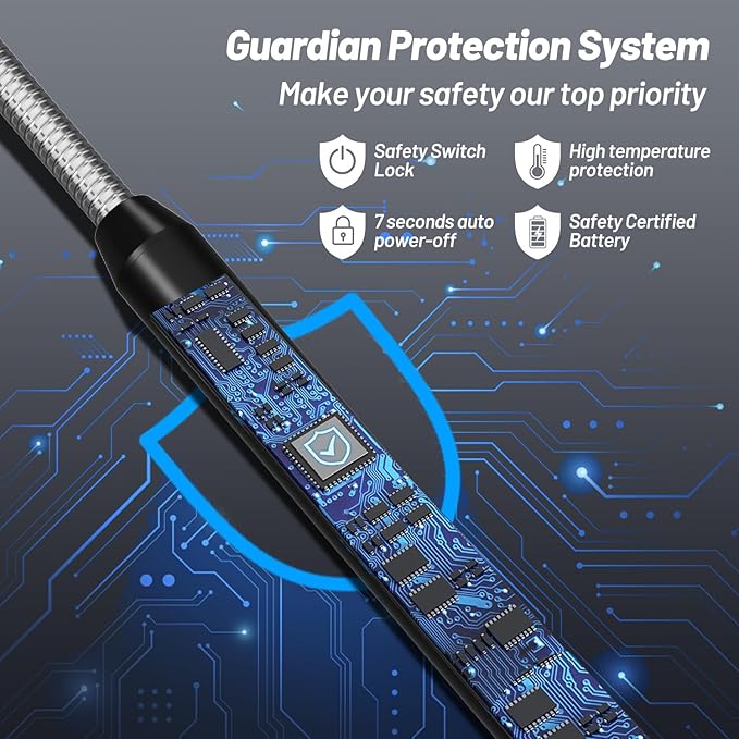 Electric Candle Lighter, Safty Lock, Long Flexible Neck, USB Type-C Port, Rechargeable Lighter, Windproof Flameless, Led Display, for Home Kitchen (Black)
