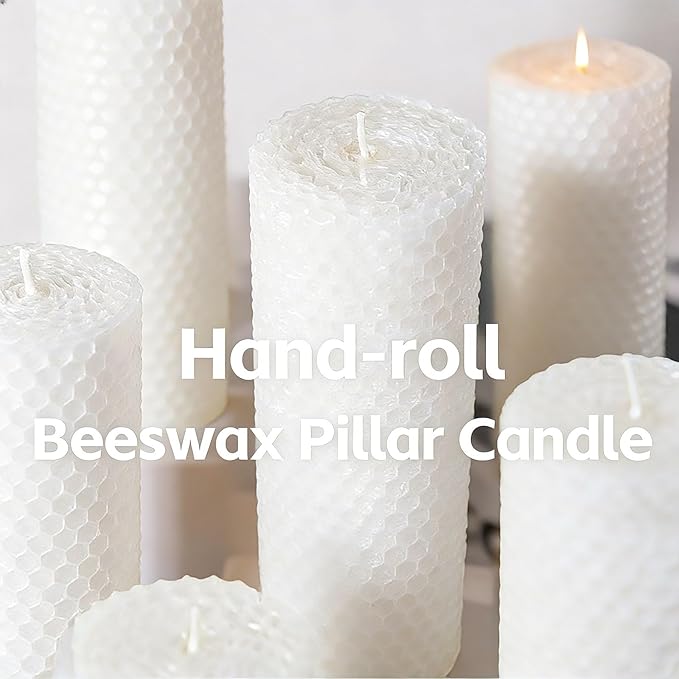 4 Pack White Beeswax Candles, Pure Natural Beeswax Pillar Candles-80 Hours Long Burning,Organic Bees Wax Candles for Home,Paryer,Parties,Unscented Dripless Smokeless Beeswax Candle Bulk 2x5in