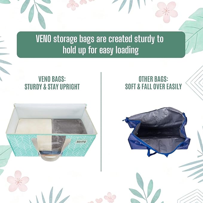VENO 2 Pack Heavy Duty Moving Bags, Clothes and Comforter Storage Bags with Clear Window, College Dorm Essentials Packing Supplies, Foldable Boxes Alternative (Evergreen, 2 Pack)