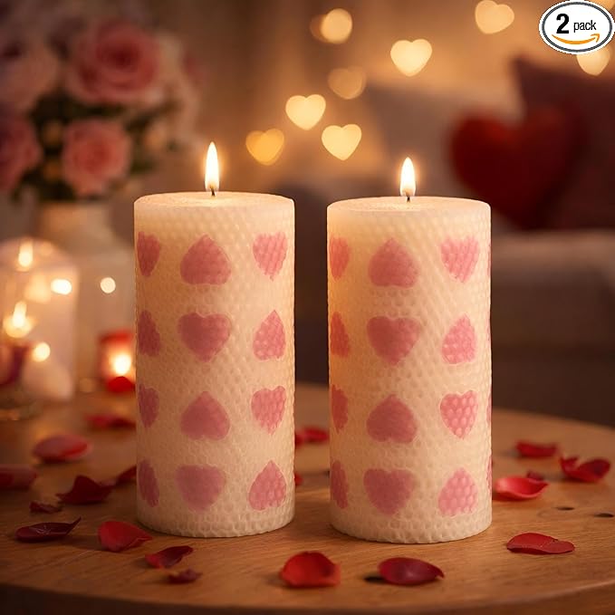 Hand Rolled Beeswax Pillar Candles 2 Packs, Non Toxic Beeswax Candles-70 Hours Long Burning, Organic Emergency Bees Wax Candles for Home, Paryer, Parties, Unscented Dripless Smokeless Candles, 2x4in