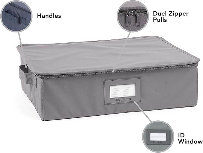 Covermates Keepsakes Zip-Top Storage Box Set, 3 Pack Heavy Duty Polyester Organizer Bins, Stackable Design, ID Window, Reinforced Handles, Closet Home Storage, Graphite