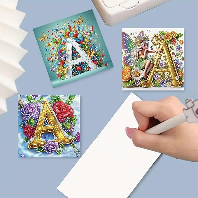 DoxQcs 5D Diamond Art Painting Greeting Cards Kit, DIY Cards for Blessings Congratulations Gifts, Greeting Card Set for Birthday Thanksgiving Day Christmas Halloween-Letter A