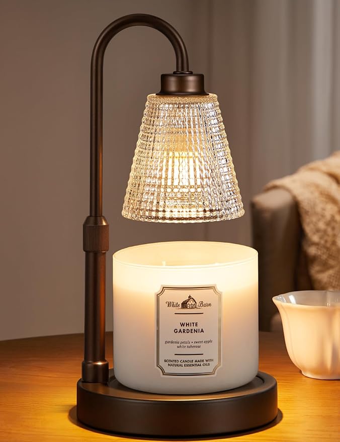 Innqoo Big Brown Candle Warmer Lamp with Timer, Dimmable Candle Warmer for Home Decor, Height Adjustable Candle Lamp for Jar Candles, Birthday Gifts for Women Mom, House Warming Gifts New Home