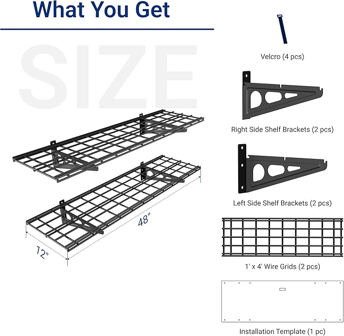 FLEXIMOUNTS 2-Pack 1x4ft 12-inch-by-48-inch Wall Shelf Garage Storage Rack Wall Mounted Floating Shelves, Black, Classic Series