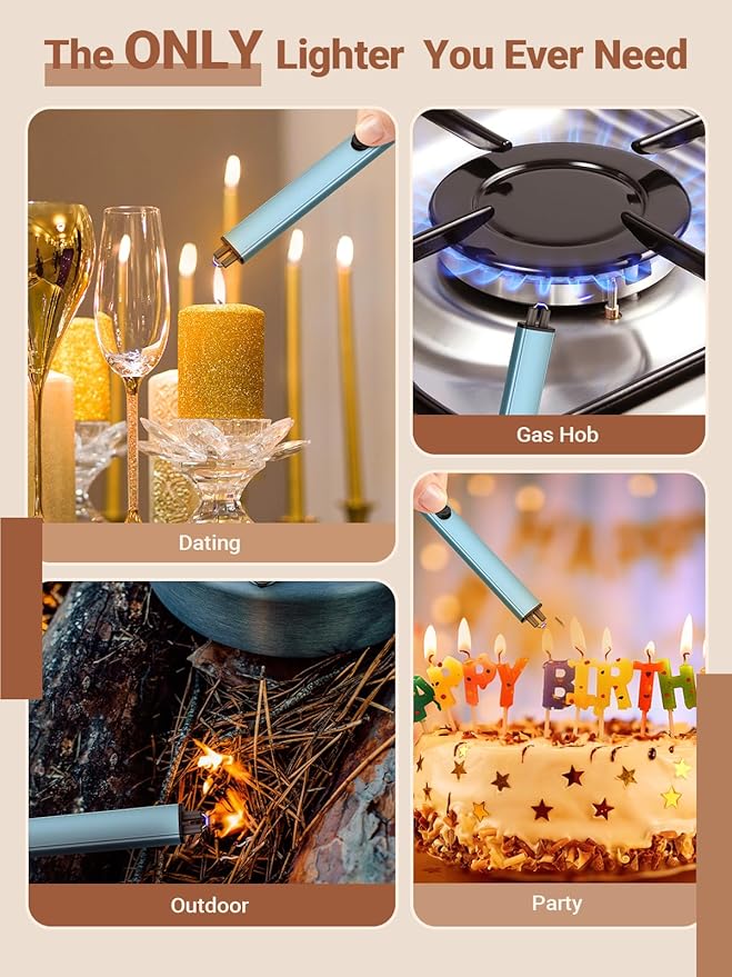 Candle Lighter Stocking Stuffers for Women Men, Electric Candle Lighter USB Rechargeable Graduation Gifts for Him Wife Girlfriend Safety Lock Long Lighters for Grill Kitchen BBQ Camping,Blue