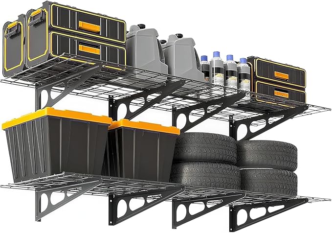 GarveeLife 2 Pack 2x6 ft Garage Storage Shelving Wall Mounted, 24 in-By-72 in 1600 LBS Heavy Duty Storage Shelves, Wall Shelve Garage Storage Rack Floating Shelves Organization for Warehouse, Laundry