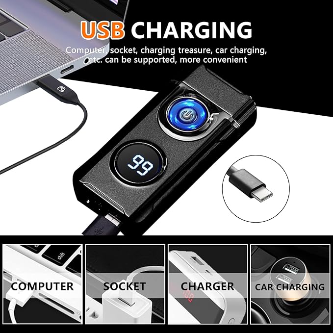 SKRFIRE Electric Lighter - Windproof, Plasma-Flame Arc Lighter, Rechargeable USB, Battery Indicator (Matte Black)