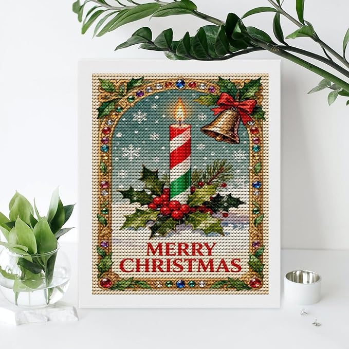 AIVKIEJK Diamond Painting Kits for Adults - Merry Christmas Candle & Holly Accents Painting DIY 5D Full Drill Diamond Dots Paintings with Diamonds Gem Art and Crafts Home Decor 16"x20"