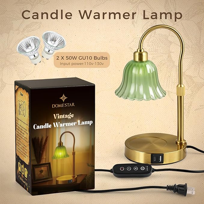DomeStar Green Candle Warmer Lamp, Flower Wax Melt Lamp with Timer Cottage Core Decor Mother Day Gift for Woman