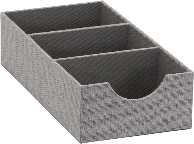 Household Essentials Grey 727-1 Deep 3 Section Drawer Organizer Box for Storage | 12 in x 6.13 in x 3.13