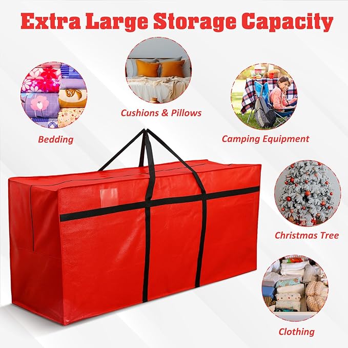 4 Pcs 194 Gallon Extra Large Moving Bags Heavy Duty Storage Bag with Strong Zipper Handle Foldable XXL Jumbo Storage Tote Packing Moving Box for College Dorm Travel Cloth Duffle (Red)