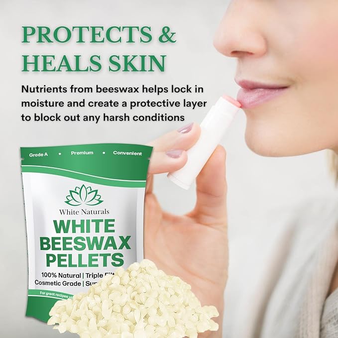 White Naturals White Beeswax Pellets 1 lb (16 oz), Pure, Natural, Cosmetic Grade, Bees Wax Pastilles, Triple Filtered, Great For DIY Lip Balms, Lotions, Candles