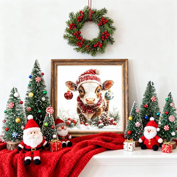 TCDZMYGS Christmas Paint by Numbers Kit for Adults Beginner,Cow Paint by Number Kits with Frame,DIY Acrylic Oil Painting by Numbers for Home Wall Decor 10 x 10 inch