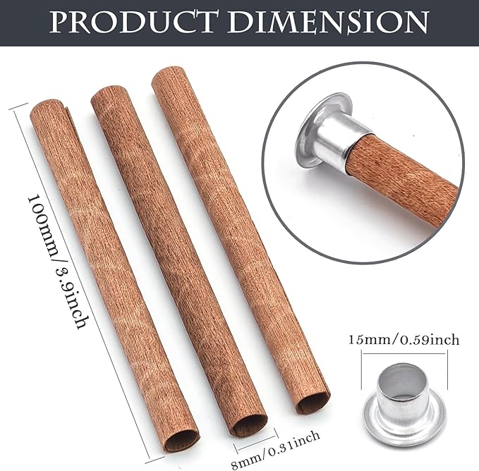 20 Set Wood Spiral Candle Wicks 4x0.32inch / 100x8mm, Wood Wick Tube with Iron Stands for Candle Making, Natural Round Wooden Wick Core Handmade Candles Supplies