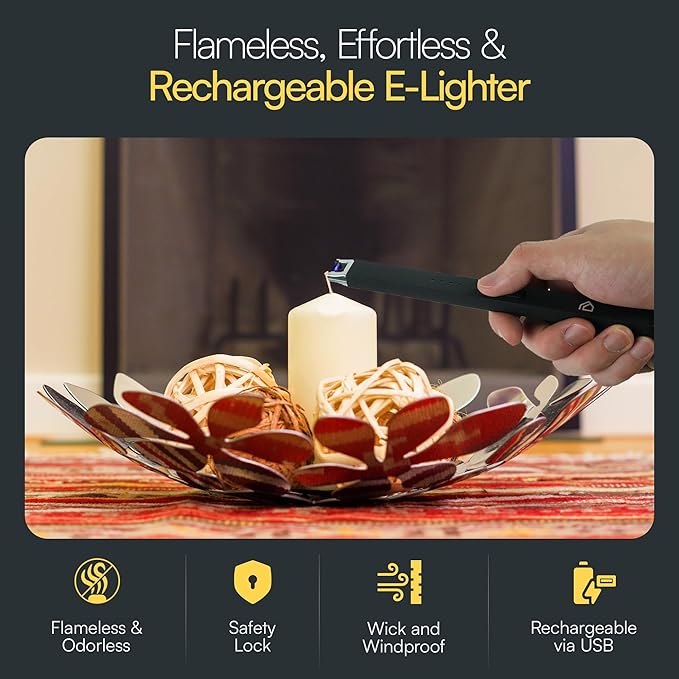 Candle Accessory Set 5 in 1 Candle Care Kit with Candle Wick Trimmer, Wick Dipper, Candle Snuffer, Rechargeable Candle Lighter & Metal Tray - Luxury Gift Box for Candle Lovers (Matte Black)