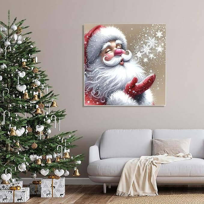 APTDYIGL 5D Christmas Diamond Painting Kits for Adults Beginner,DIY Santa Diamond Art Kits for Adults,Round Full Drill Diamond Dots with Gem Art Kits,Home Wall Decor 13.7X13.7inch