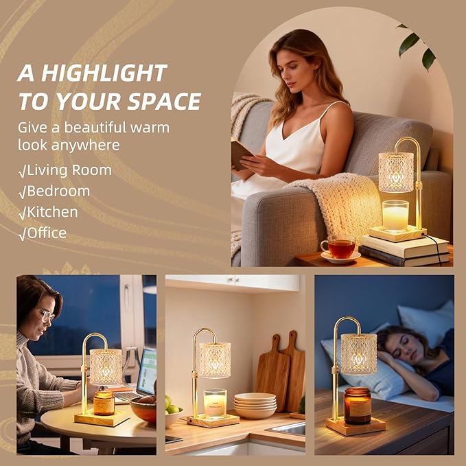 Candle Warmer Lamp with Timer Dimmer Adjustable Height, Candle Warmer with 2 Bulbs for Jar Candles, Home Decor, for Women Birthday