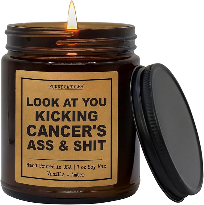 Cancer Care Gifts for Women - Breast Cancer Gifts for Her, Motivational Recovery Candle, Vanilla Sandalwood Scented Soy Candle, Chemo Recovery, Get Well Soon, Amber Jar, Made in USA
