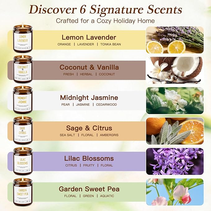 Candles for Home Scented - 42oz Soy Wax Candles Non Toxic, Spring Scented Candles with Lavender, Coconut, Jasmine, Sage, Lilac Blossoms, Sweet Pea - Candle Gift Set for Women, Galentines & Birthday