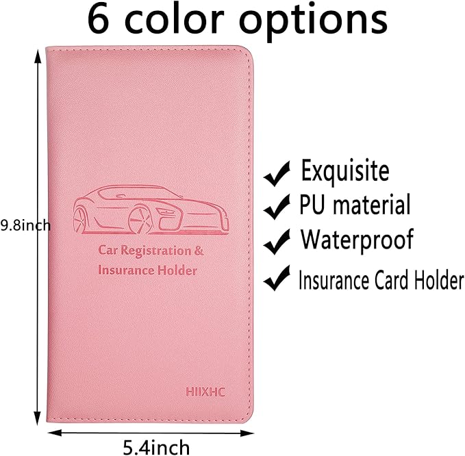 HIIXHC Car Registration and Insurance Card Holder - Leather Vehicle Glove Box Automobile Documents Paperwork Wallet Case Organizer for ID, Driver's License, Key, Cards - Car Accessories for Women&Men