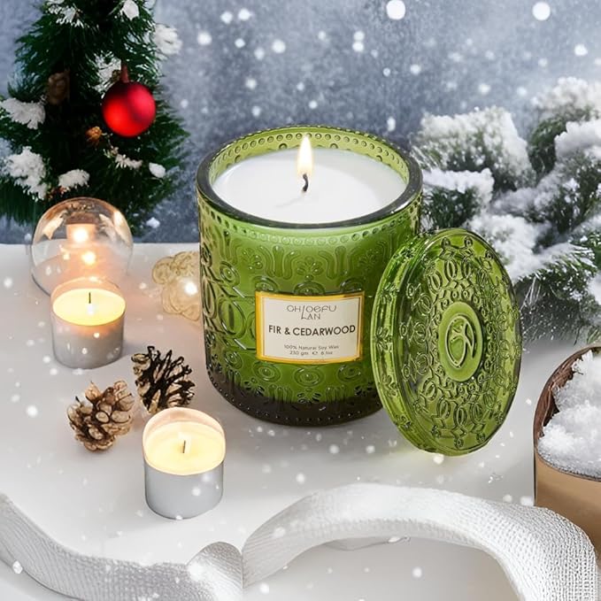 Chloefu LAN Fir & Cedarwood Scented Candle Gift, Christmas Festival Candles, Large Luxury Scented Soy Jar Candle with up to 55 Hour Long Lasting, Highly Scented, 8.1ozs