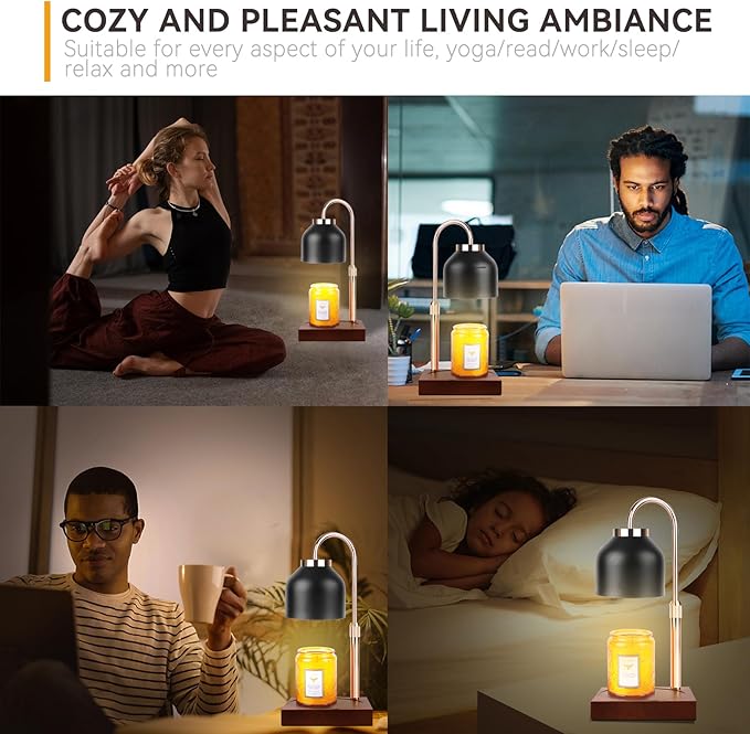 TOACSUCP Candle Warmer Lamp with 3 Bulbs, Adjustable Height Dimmable Candle Warmer with Timer, Compatible with Large Jar Candles, Candle Lamp with Charming Gift Box Ribbon for Her/Him(Black)