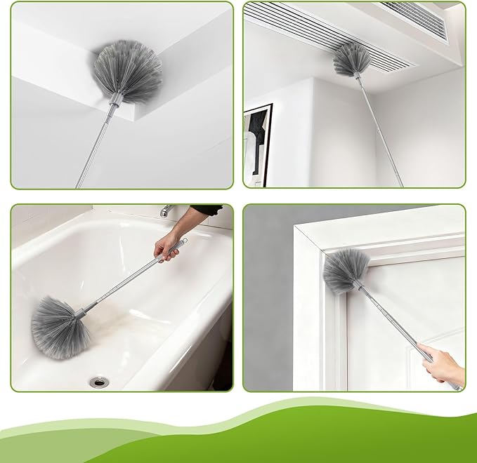 7-Piece Microfiber Feather Duster Set with Extension Pole (16.1" to 100"), Extendable Cobweb & Ceiling Fan Duster for Cleaning Cobweb, Ceiling Fan, Blind, Furniture