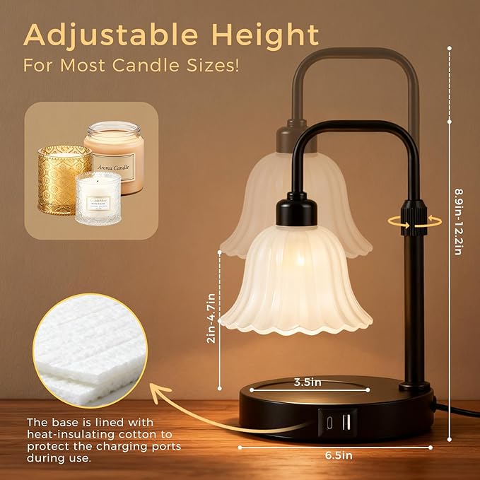 DomeStar Flower Candle Warmer Lamp, Adjustable Height Wax Melting Unique Lamp with Timer & Dimmer, Vintage Bedroom Decor for Scented Jar Candles - Ideal for Housewarming Birthday Valentine's Day Gifts
