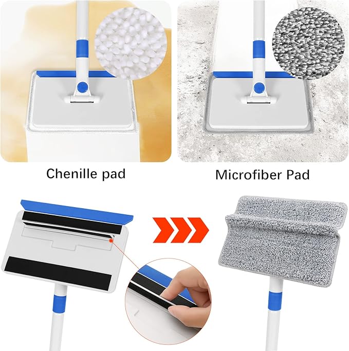 Baseboard Cleaner Tool with Handle, Wall Cleaner with Extendable Long Handle ,Door Frame Cleaning Tool Including 4 Reusable Cleaning Pads. Quick Clean Baseboard Cleaning, Ceiling and Wall.