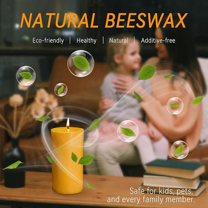 100% Pure Natural Beeswax Pillar Candles-340 Hours Long Burning Time Emergency Beeswax Candles | Organic Bees Wax for Home, Prayer, Christmas, Party | Unscented, Smokeless, Dripless 4 Pack (3×6 inch)