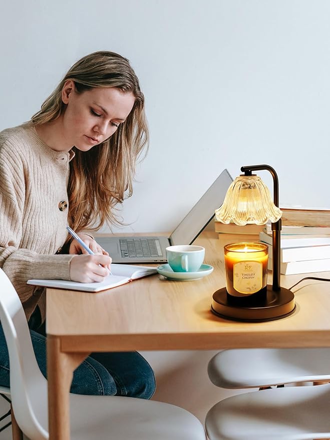 Flower Candle Warmer Lamp with Timer - Electric Modern Wax Melt Warmer Black Scented Jar Candles Light Room Decor for House Warming New Home Birthday Women Mom Gifts