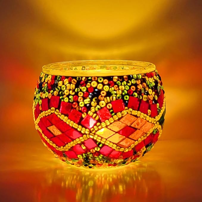 wpdash Creative DIY Kit Turkish Mosaic Ornament Glass Art Night Light Living Room Bedroom Decorative Tea Light Adult Craft Kit for Desktop Ornament Holiday Gift