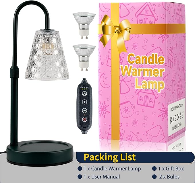 Candle Warmer Lamp Green with Timer Dimmable, Birthday Gifts for Women Mom, House Warming Gifts New Home Decor, Wax Melt Warmer for Jar Candles with 2 Bulbs