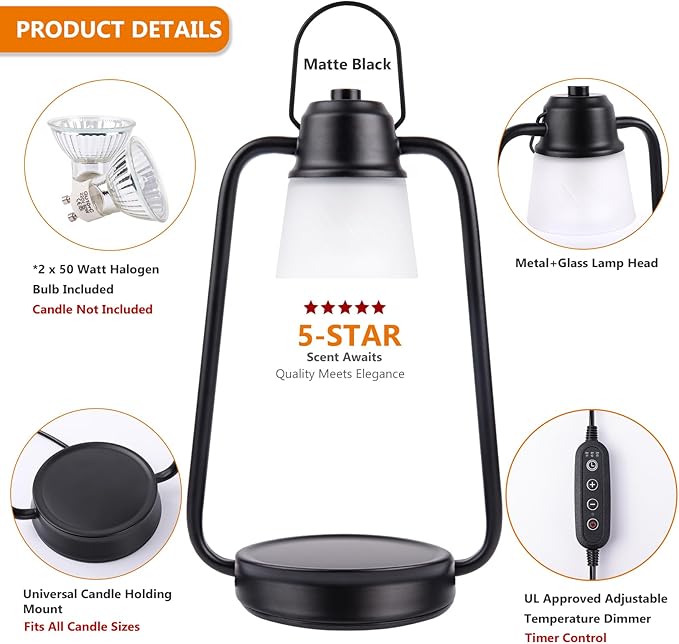 MAOYUE Candle Warmer Lamp with Timer Dimmer - Mothers Day Gifts for Women, Electric Wax Melt Warmer Lamp for Jar Candles, Vintage Candle Lamp Warmer with 2 Bulbs, House Warming Gifts New Home Decor