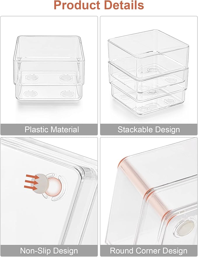 SMARTAKE 29-Piece Drawer Organizer with Non-Slip Silicone Pads, 4-Size Desk Drawer Organizer Trays Storage Tray for Makeup, Jewelries, Utensils in Bedroom Dresser, Office and Kitchen (Clear)
