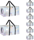8 Pack-Extra Large Heavy Duty Moving Bags - Waterproof Storage Totes with Handles & Zippers, Foldable for College Dorm, Storage (Shiny Color)