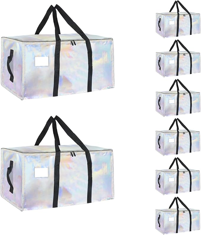 8 Pack-Extra Large Heavy Duty Moving Bags - Waterproof Storage Totes with Handles & Zippers, Foldable for College Dorm, Storage (Shiny Color)