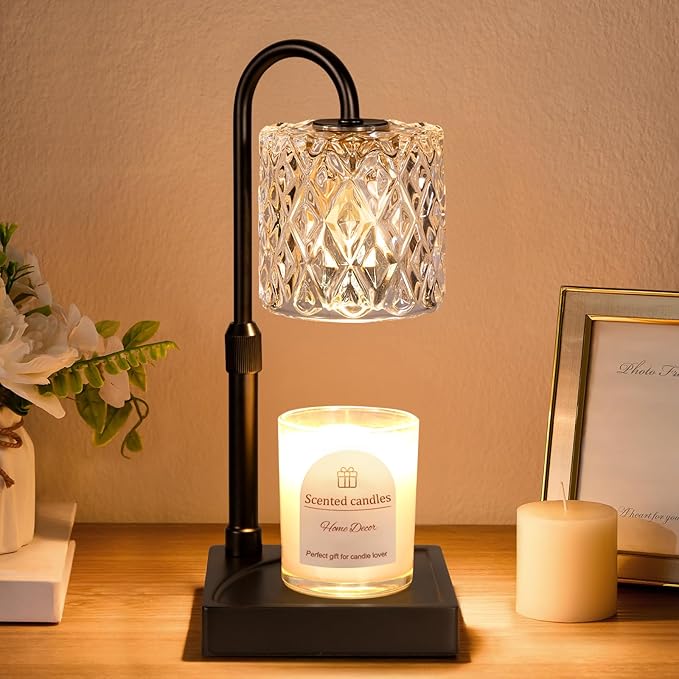 Hong-in Black Candle Warmer Lamp with Timer -Dimmable Adjustable Height Wax Melt Warmer for Jar Candles,Vintage Home Decor with Elegant Clear Glass,Birthday Gifts for Women, Mom, Friend, Sister