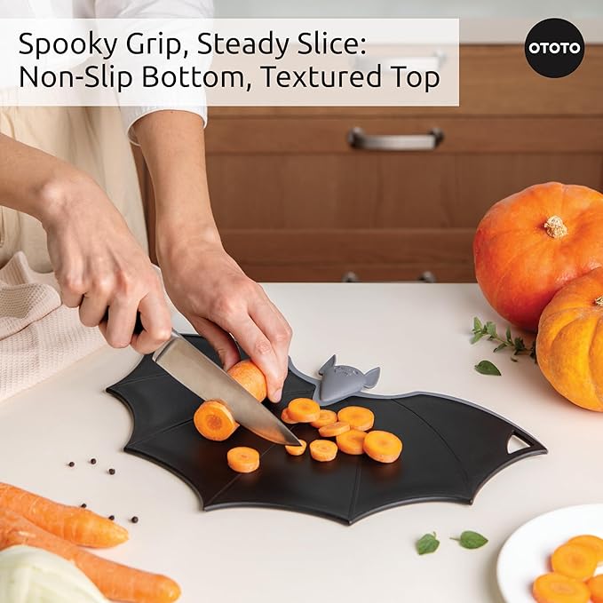 OTOTO Cutting Board - Wooden & Plastic Cutting Boards for Kitchen, Fun & Spooky Kitchen Gadgets, Housewarming & Goth Gifts, Dishwasher Safe (Bat, Plastic)