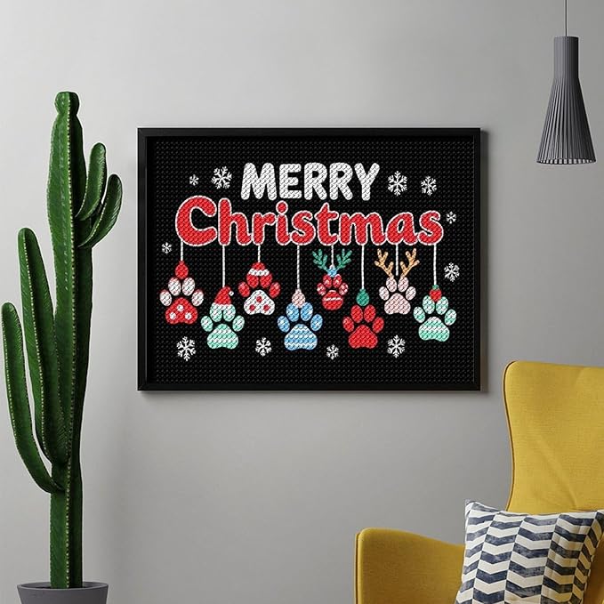 AIVKIEJK Diamond Painting Kits for Adults - Merry Christmas Paw Painting DIY 5D Full Drill Diamond Dots Paintings with Diamonds Gem Art and Crafts Home Decor 12"x16"